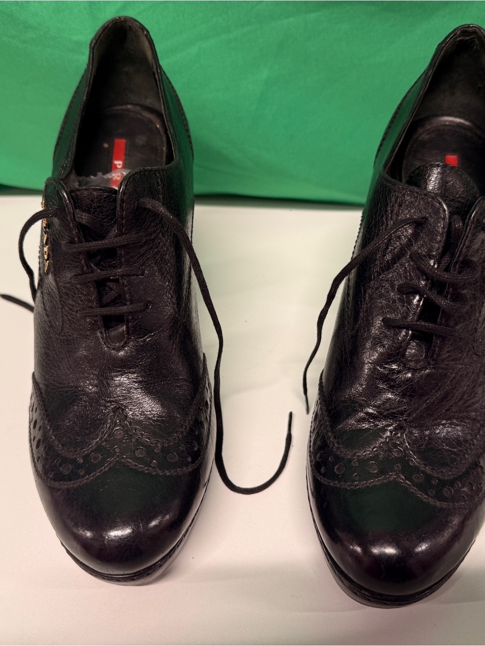 Prada Black Leather Brogue Lace-Up Ankle Boots